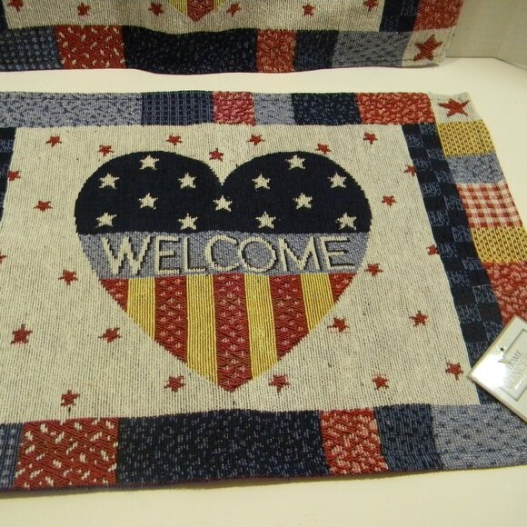 Set of 2 Tapestry Placemats 13"x19" Patriotic Stars & Stripes Heart USA NEW - Picture 2 of 4